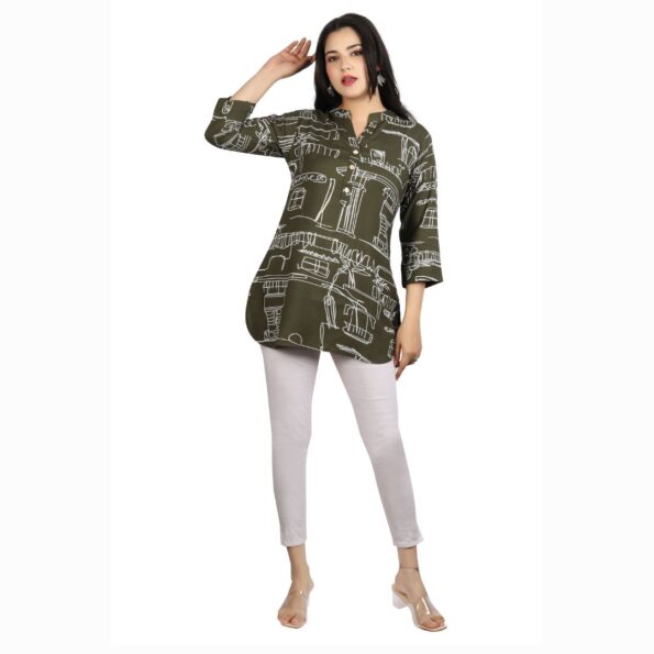 LOR Lisbon Lilan Cotton V-Neck Short Top in Digital Print Design