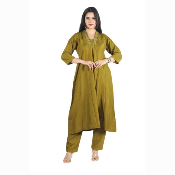 LOR V-Neck Kurti Pant Set in Roman Silk Fabric (Super Hit – Must Buy)