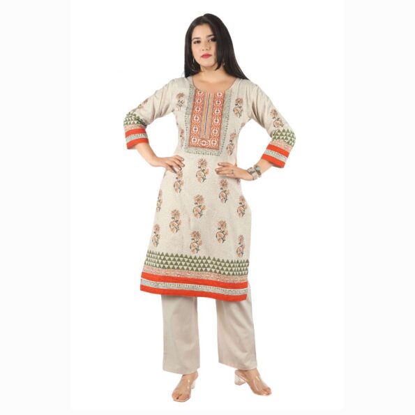 Printed Kurta and Pants Set in White Flex Cotton – A-Line Cut & Round Neck (Super Hit – Must Buy)