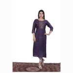 LOR Fashion Purple Embroidered A-Line Kurti in Simmer Silk Fabric