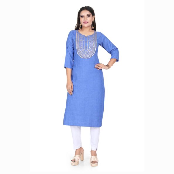 LOR Fashion Blue Embroidered A-Line Kurti – Elegant Ankle Length Design