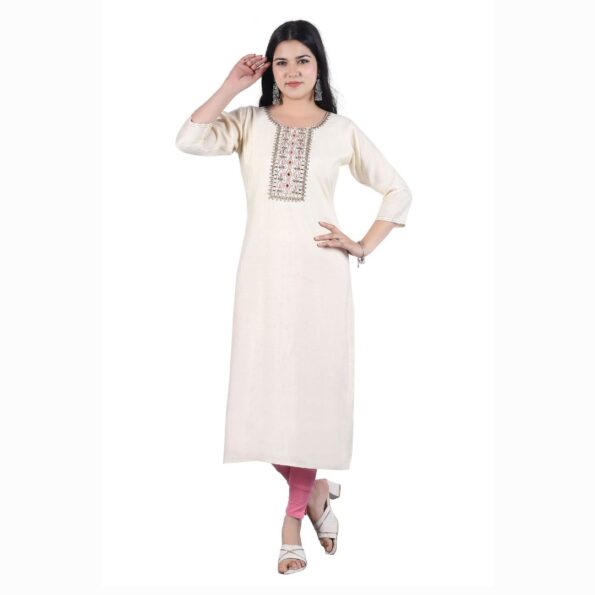 LOR Fashion Off White Embroidered Kurti in Simmer Silk Fabric