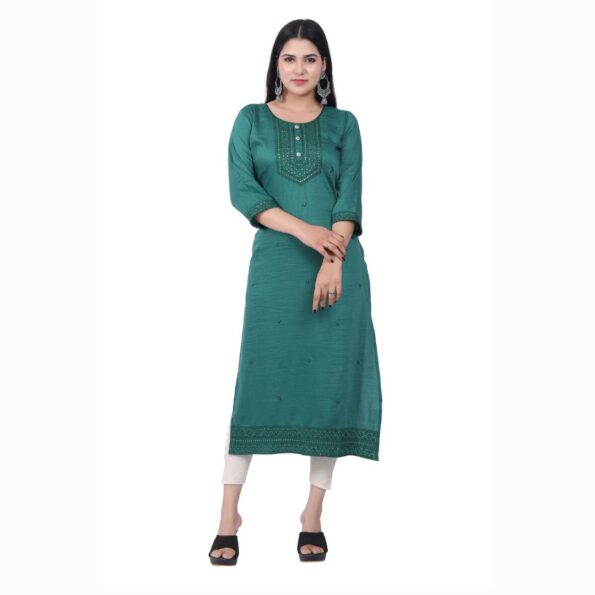 LOR Fashion Straight Kurta in Rinkle Chinon Silk with Thread Work